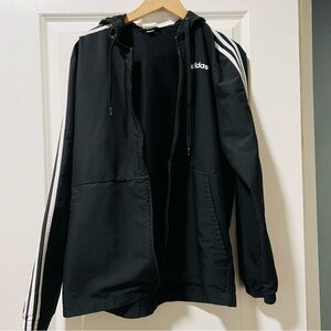 adidas Essentials 3-Stripes Windbreaker Black/White Size Medium Lightweight